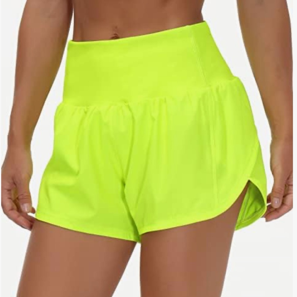 Neon yellow layered athletic running workout shorts size small